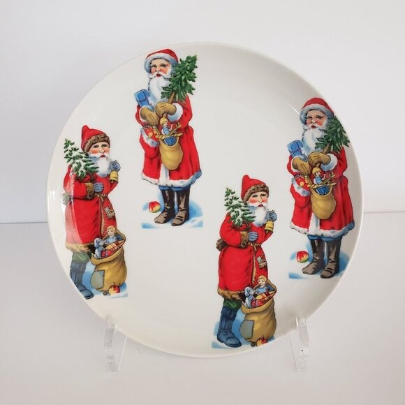 Set Of 4 Vintage Santa Claus 10" Lunch / Dessert Ceramic Christmas Holiday Table - Picture 10 of 10